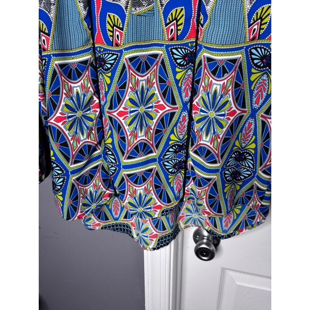 Collective Concepts Blue Green Print Balloon Sleeve Blouse Small - Picture 2 of 6